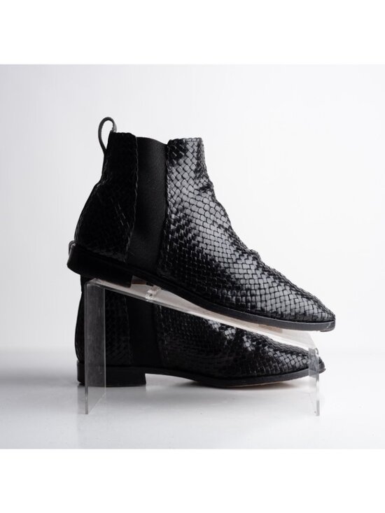 Charles Jourdan Vintage Ankle boots Mens Leather Woven Black Braided US 8 EU 42